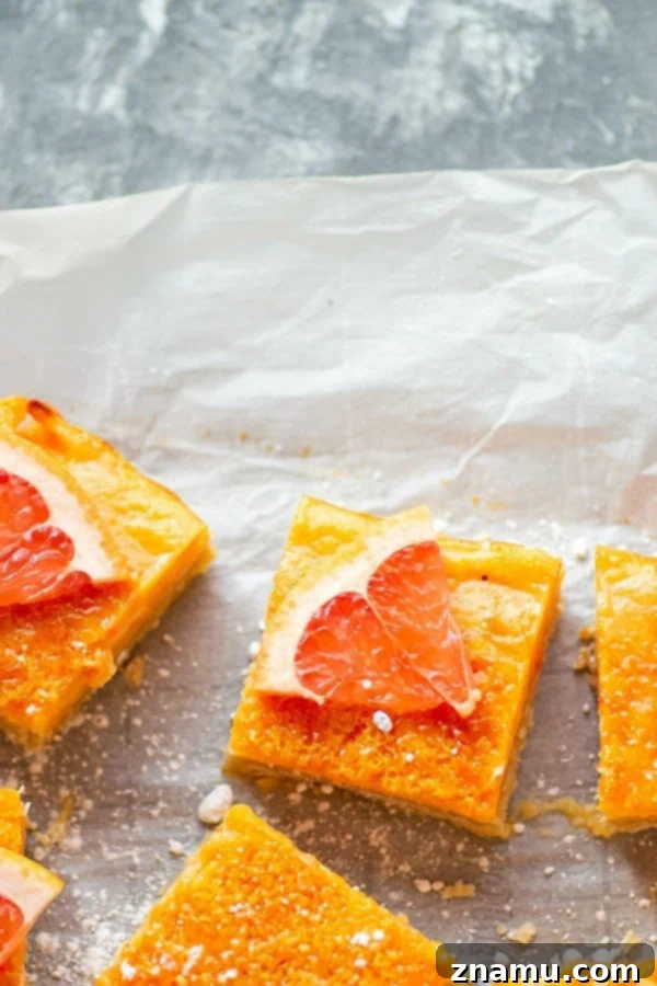 Sunshine Grapefruit Shortbread 5 Freshly baked Shortbread Grapefruit Bars dusted with powdered sugar