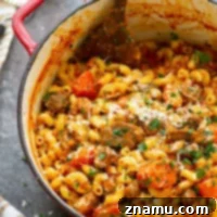 Hearty and cozy One-Pot Beef Goulash recipe with tender beef and pasta.