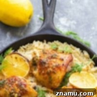 Zesty Dill-Lemon Chicken Thighs & Creamy Mascarpone Rice 8 A zingy dill lemon sauce coats crispy pan-seared lemon chicken thighs that are heavenly served on top of a pile of incredibly creamy mascarpone rice!