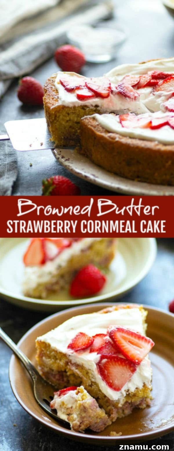 Nutty Butter Strawberry Cornmeal Cake 6 A slice of cornmeal cake with a fork