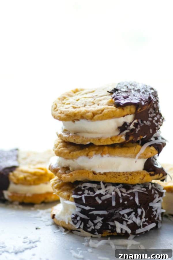Decadent Chocolate Coconut Peanut Butter Ice Cream Treats 4 Close-up of coconut peanut butter cookies ready for ice cream filling