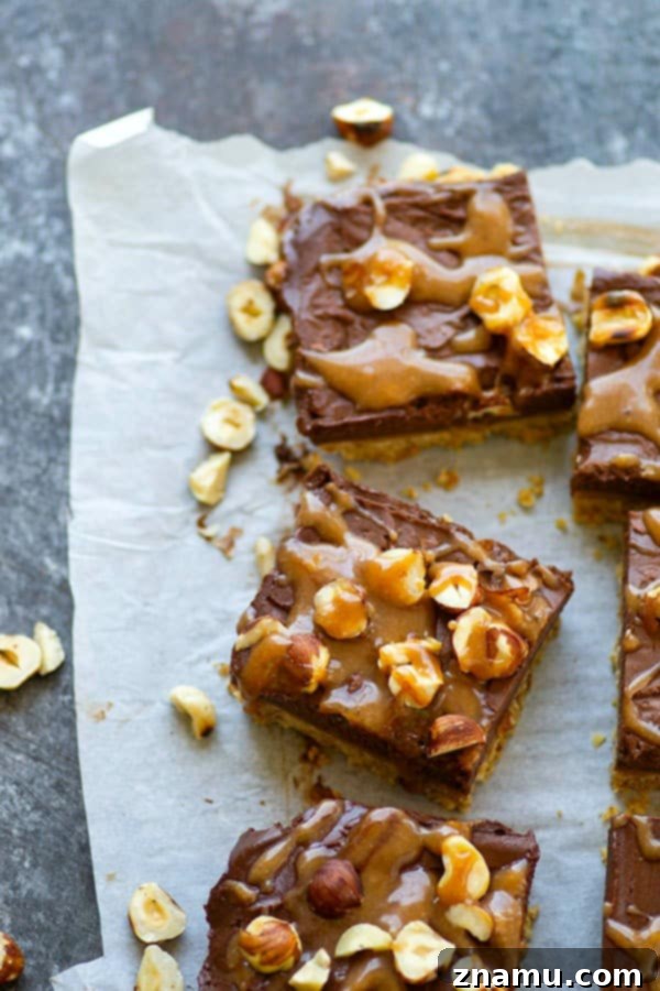 Frozen Chocolate Hazelnut Mousse Bars with Salted Caramel 5 Salted caramel sauce and a toasted hazelnut crust are an incredible duo in these frozen chocolate mousse bars. -- the perfect creamy frozen dessert!