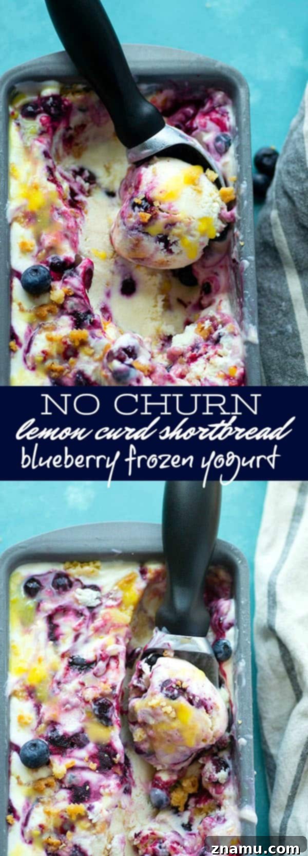 Effortless Lemon Blueberry Shortbread Frozen Yogurt 6 Swirls of fresh blueberry sauce, lemon curd, and shortbread cookie crumbs are an incredible trio of flavors in this no churn blueberry frozen yogurt!