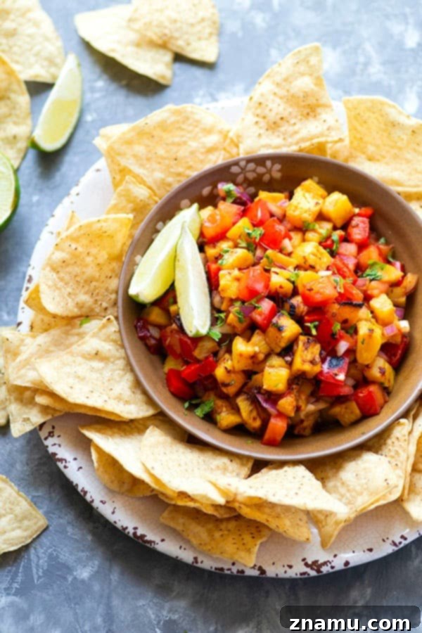 Sweet Heat Chipotle Pineapple Salsa 3 Sweet grilled pineapple and smoky chipotle pepper take this addicting grilled pineapple salsa to an incredible level of flavors! Serve with your favorite chips, on tacos, or over grilled meat.