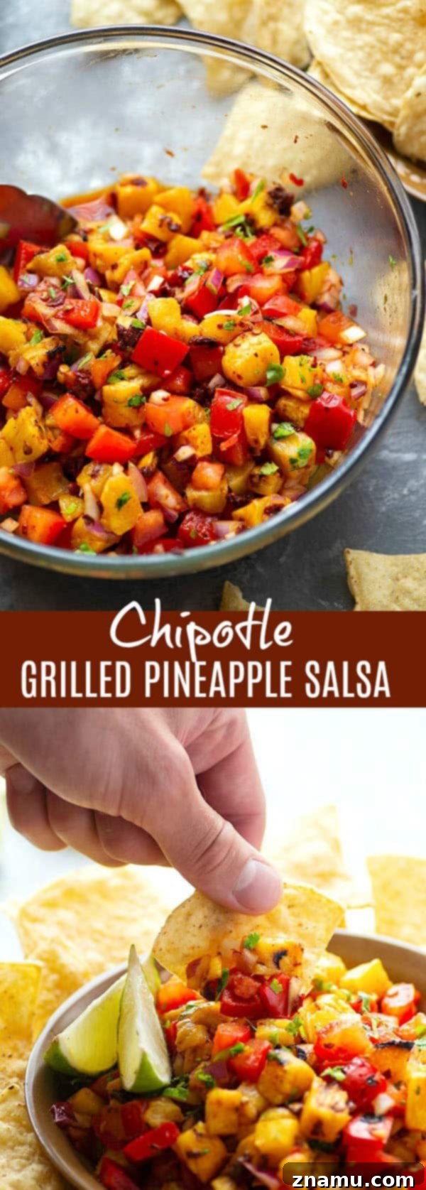 Sweet Heat Chipotle Pineapple Salsa 6 Sweet grilled pineapple and smoky chipotle pepper take this addicting grilled pineapple salsa to an incredible level of flavors! Serve with your favorite chips, on tacos, or over grilled meat.