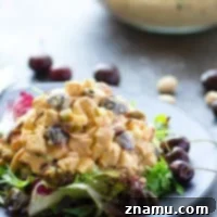Curried Greek Yogurt Chicken Salad with Cherries and Pistachios 7 Juicy fresh cherries, toasted pistachios, and a creamy greek yogurt dressing take this yogurt curry chicken salad to the next level! Serve it on a sandwich, wrap, or bed of greens.
