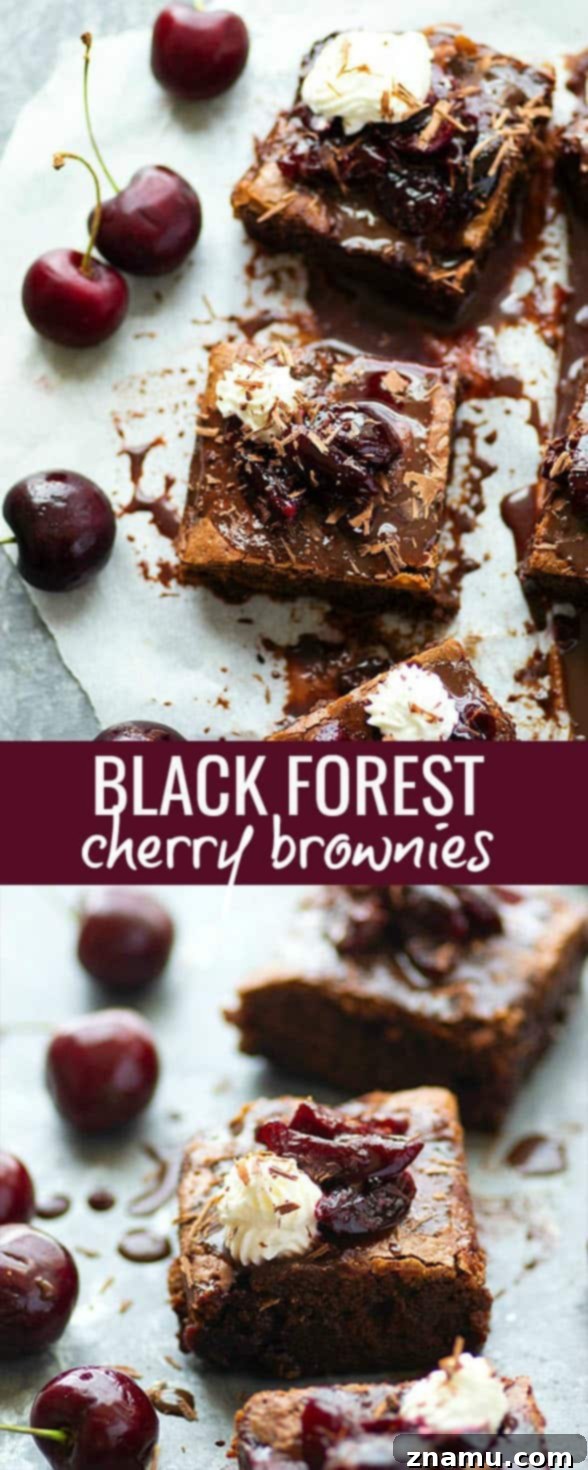 Velvet Cherry Forest Brownies 6 A stack of Black Forest Cherry Brownies, ready to be served, highlighting their irresistible layers.