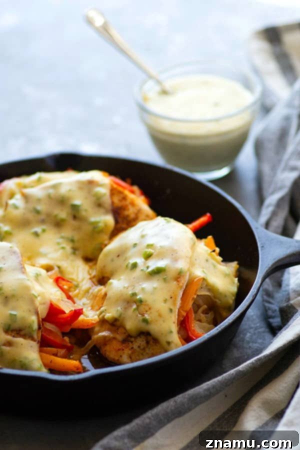 Spicy Fajita-Stuffed Chicken with Creamy Queso 4 Platter of Fajita Stuffed Chicken pieces generously coated in creamy Jalapeno Queso sauce