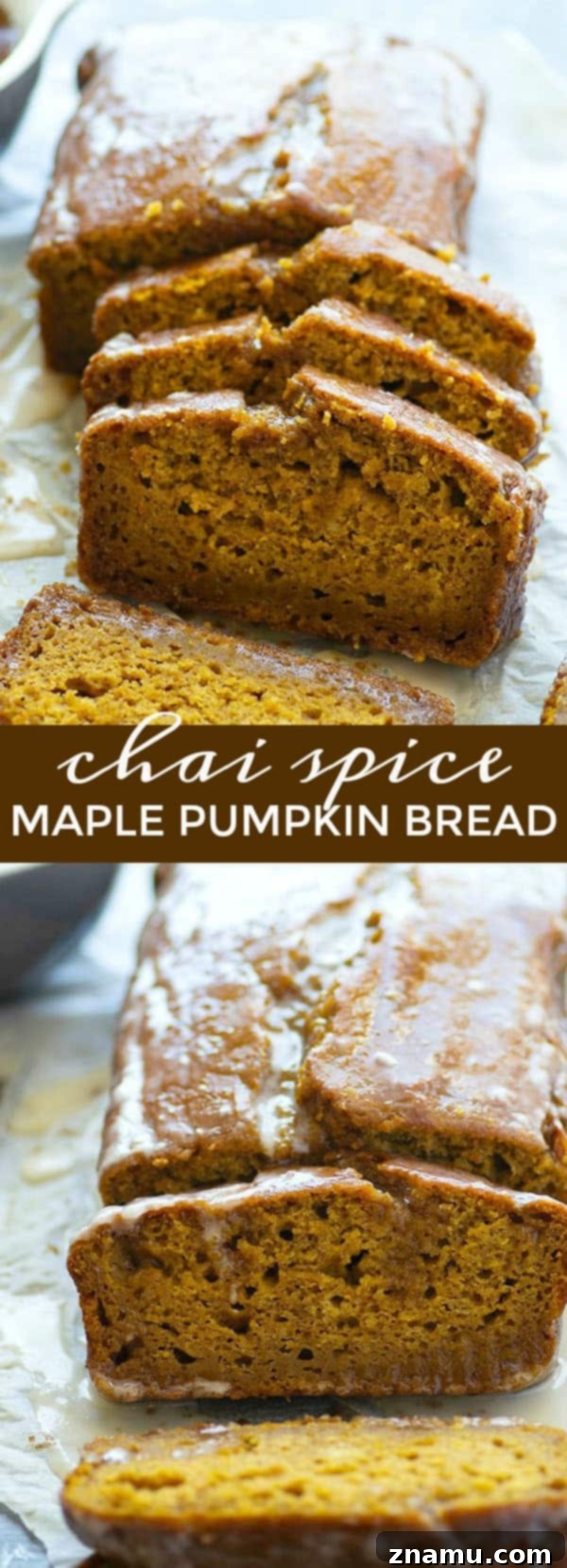 Warm Maple Chai Pumpkin Loaf 6 Sweet maple syrup and warming chai spices are the perfect couple in this incredibly soft maple pumpkin bread that's sure to become a favorite this fall!