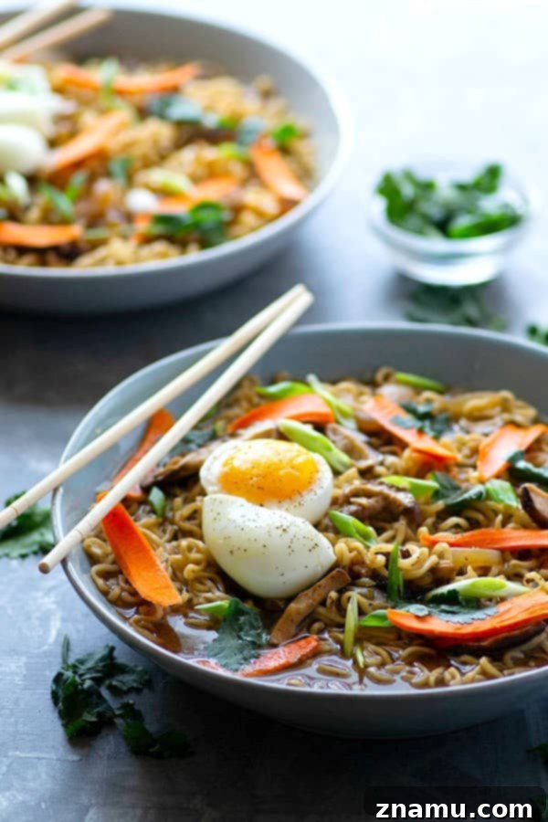 Fiery Miso Ramen with Sweet Caramelized Onions and Earthy Shiitake 5 Finished bowl of spicy miso ramen with toppings, ready to eat.