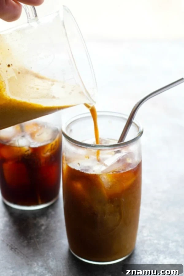 Decadent Salted Caramel Pumpkin Cold Brew Coffee 5 Pumpkin cold brew is the easiest fall coffee drink to make at home. A homemade salted caramel syrup, warming fall spices, and pumpkin take this creamy coffee drink over the top!