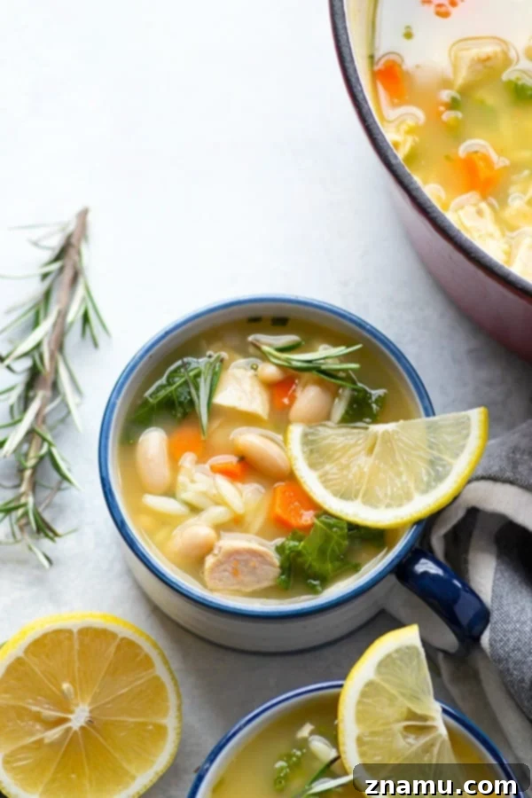 A person holding a bowl of warm Turkey Orzo Kale White Bean Soup, ready to enjoy.