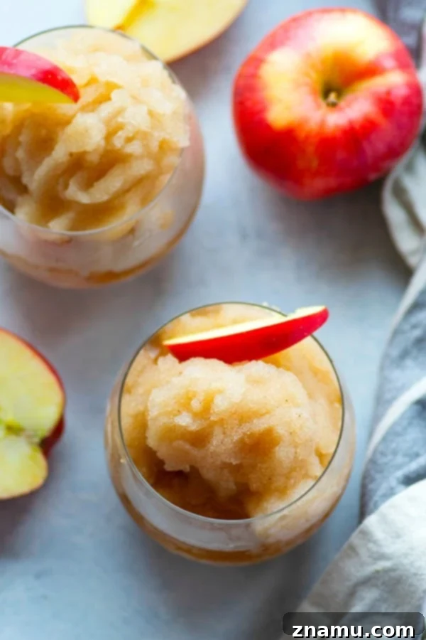 Autumn Bourbon Apple Freeze 4 Ingredients for Apple Cider Bourbon Slushies laid out: apple cider, maple syrup, spices, and vanilla extract, ready for preparation.