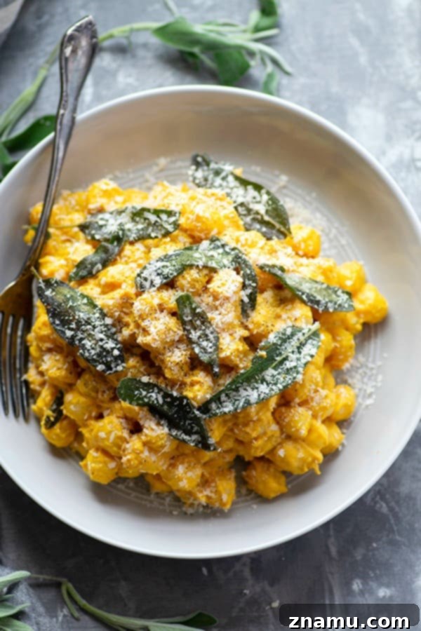 Golden Pumpkin Gnocchi with Asiago Sage Cream 3 Loaded with pumpkin flavor, sharp Asiago cheese, and crispy fried sage, this creamy pumpkin alfredo gnocchi comes together in only 35 minutes and is the perfect festive fall side dish!