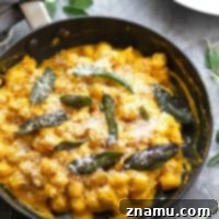 Golden Pumpkin Gnocchi with Asiago Sage Cream 7 Loaded with pumpkin flavor, sharp Asiago cheese, and crispy fried sage, this creamy pumpkin alfredo gnocchi comes together in only 35 minutes and is the perfect festive fall side dish!