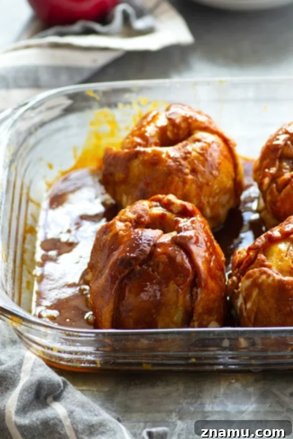 Golden Apple Dumplings with Brown Butter Salted Caramel 2 Homemade apple dumplings are baked in an incredible browned butter salted caramel sauce to create one stunning dessert for fall!