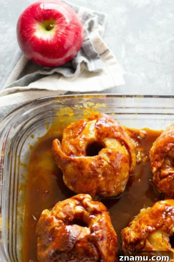 Golden Apple Dumplings with Brown Butter Salted Caramel 4 Homemade apple dumplings are baked in an incredible browned butter salted caramel sauce to create one stunning dessert for fall!