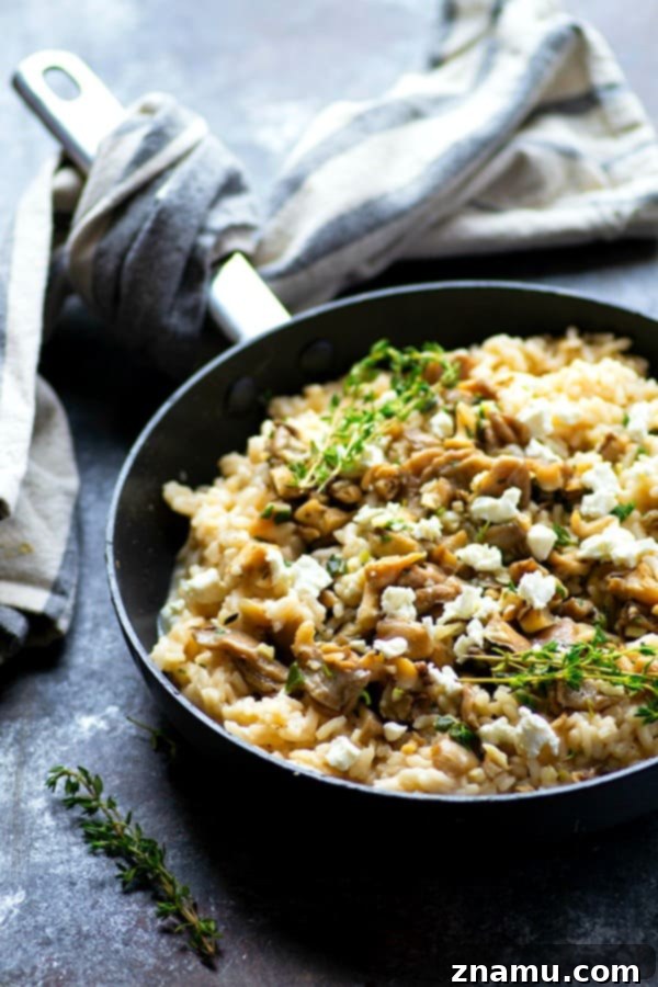 Flavorful garlic butter and tender shiitake mushrooms take this creamy goat cheese risotto to the next level! Ready in only 30 minutes in one pot!