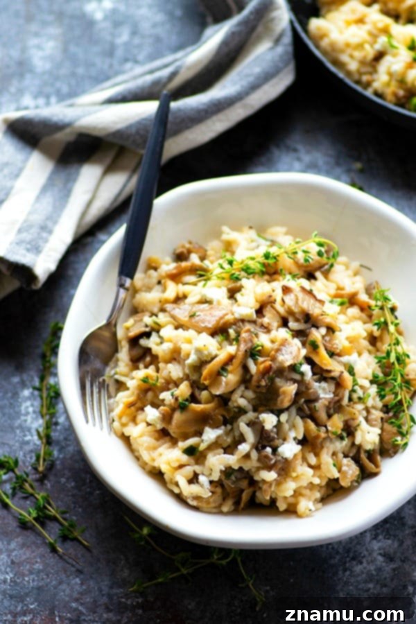 Flavorful garlic butter and tender shiitake mushrooms take this creamy goat cheese risotto to the next level! Ready in only 30 minutes in one pot!