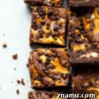 Swirled Pumpkin Cheesecake Brownies 7 A top-down view of a single pumpkin cheesecake brownie.