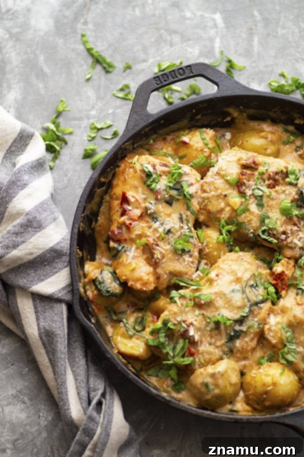 One-Pan Creamy Tuscan Salmon and Potatoes 2 Creamy Tuscan Salmon and Baby Potatoes: Pan-seared salmon fillets in a creamy sun-dried tomato spinach sauce with tender baby potatoes on the side.