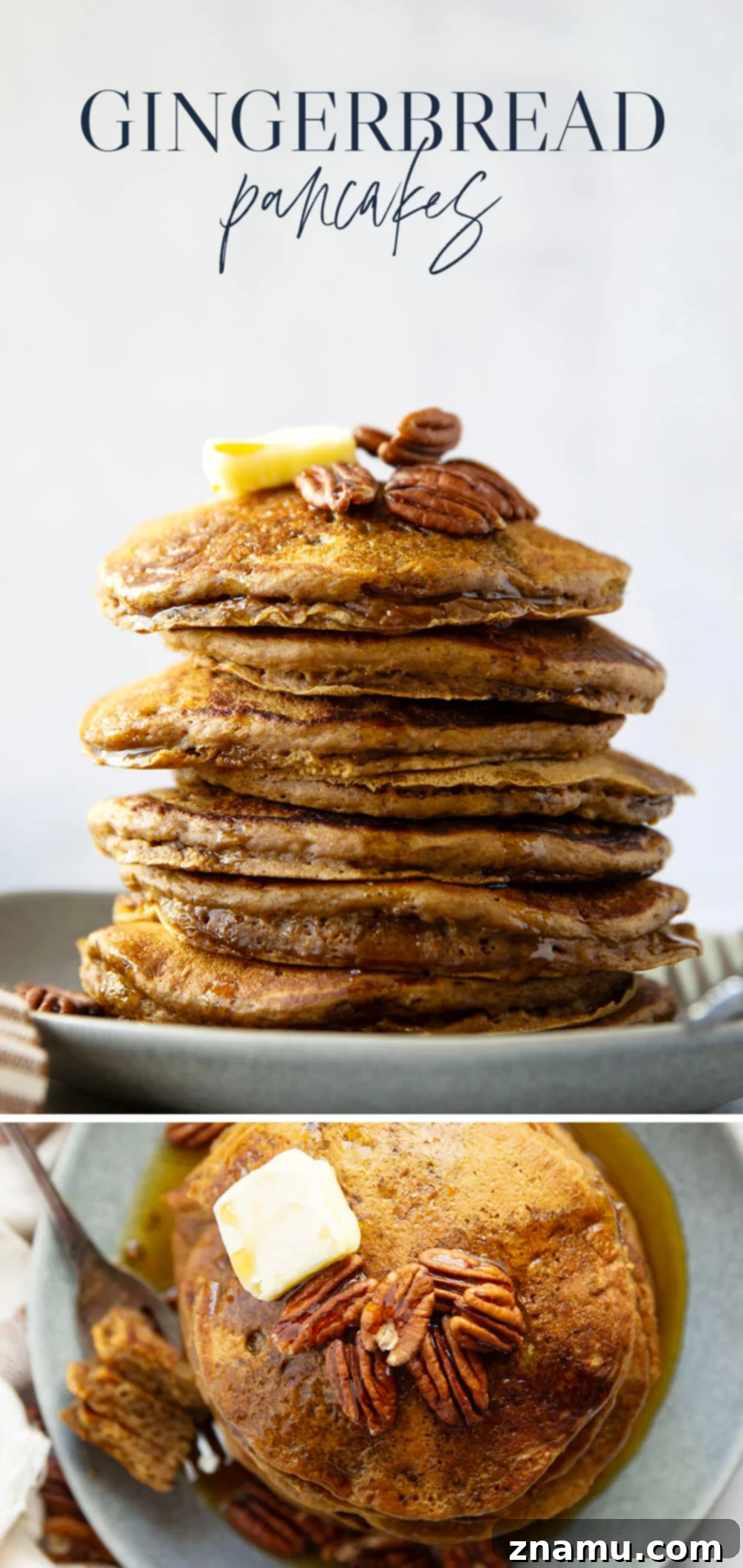 Cozy Gingerbread Pancakes 7 A final, mouth-watering image of gingerbread pancakes, promising a delicious holiday treat and memorable breakfast.