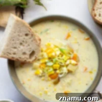 Velvety Sweet Corn Chowder 8 Loaded with fresh sweet corn and lots of tender vegetables in a rich broth, this creamy corn chowder comes together in minutes and is perfect for using up an abundance of sweet corn!