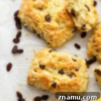 Everything you love about Irish soda bread in scone form! These Irish soda bread scones are buttery, flaky, and studded with soft raisins.