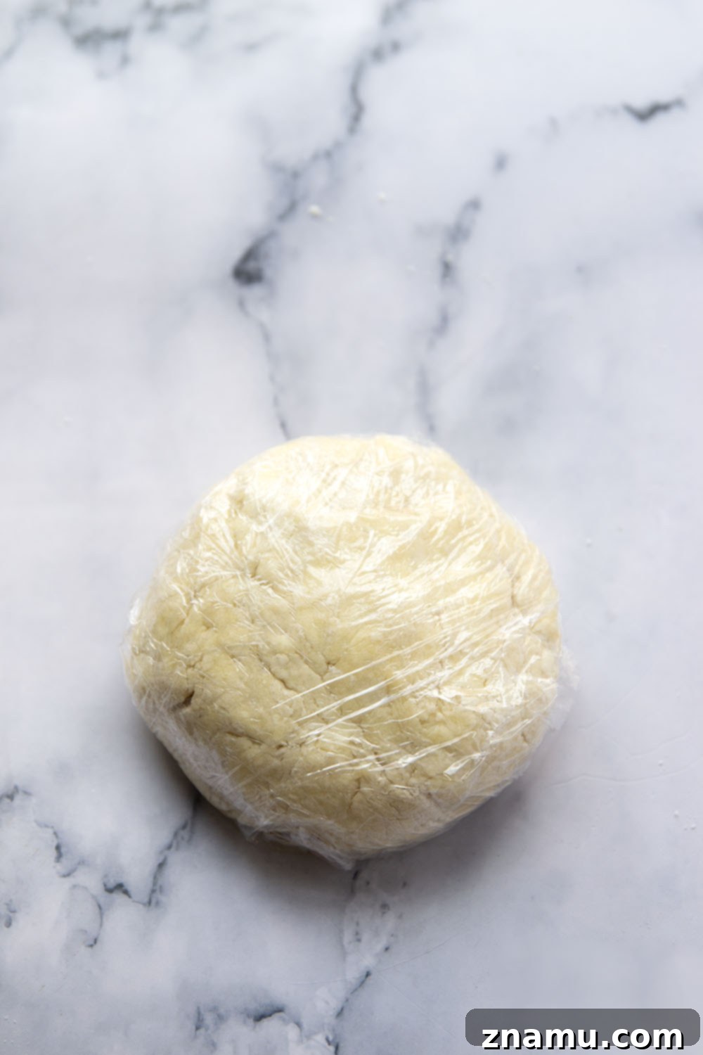 Foolproof Pie Crust 6 A raw pie crust pressed into a pie plate, with decorative crimped edges.