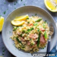 Lemon Velvet Orzo with Smoked Salmon and Asparagus 7 This creamy lemon orzo skillet is loaded with smoked salmon and tender asparagus spears in a rich lemon mascarpone sauce. - ready in less than an hour with a handful of ingredients!