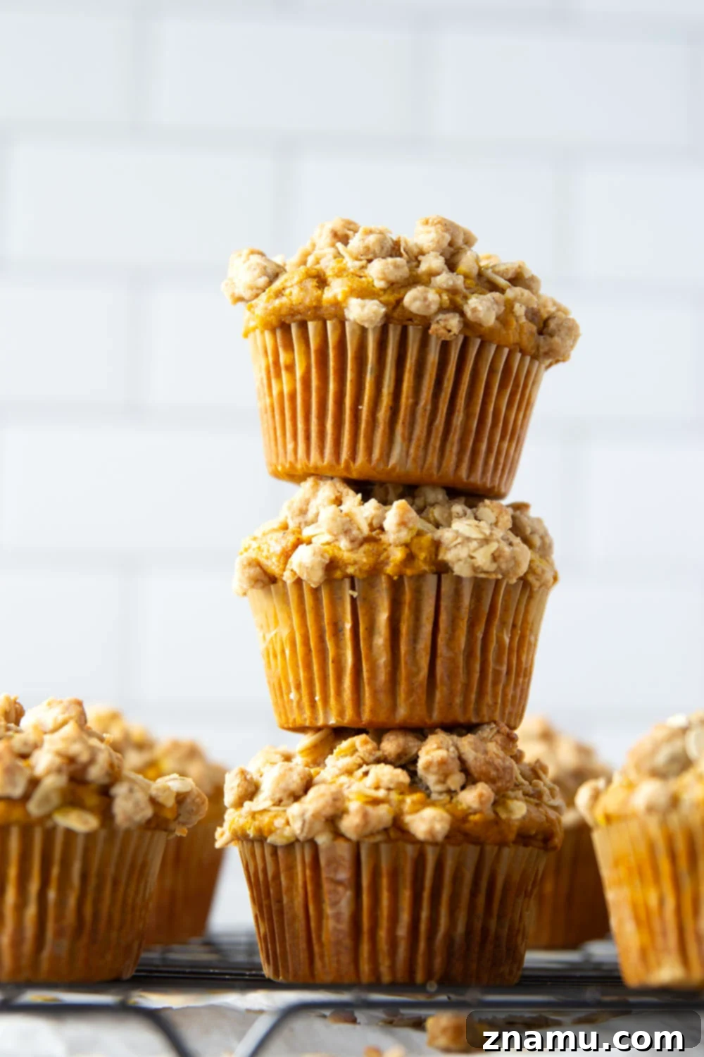 Rustic Pumpkin Oat Muffins 5 Soft and moist pumpkin oatmeal muffins are topped with a buttery oatmeal streusel and the perfect morning coffee sidekick!