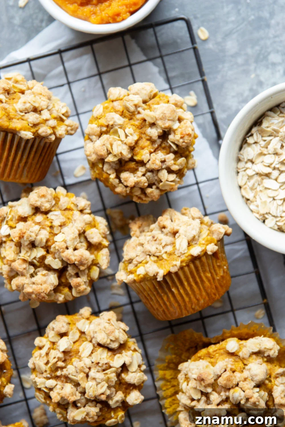 Rustic Pumpkin Oat Muffins 6 Soft and moist pumpkin oatmeal muffins are topped with a buttery oatmeal streusel and the perfect morning coffee sidekick!