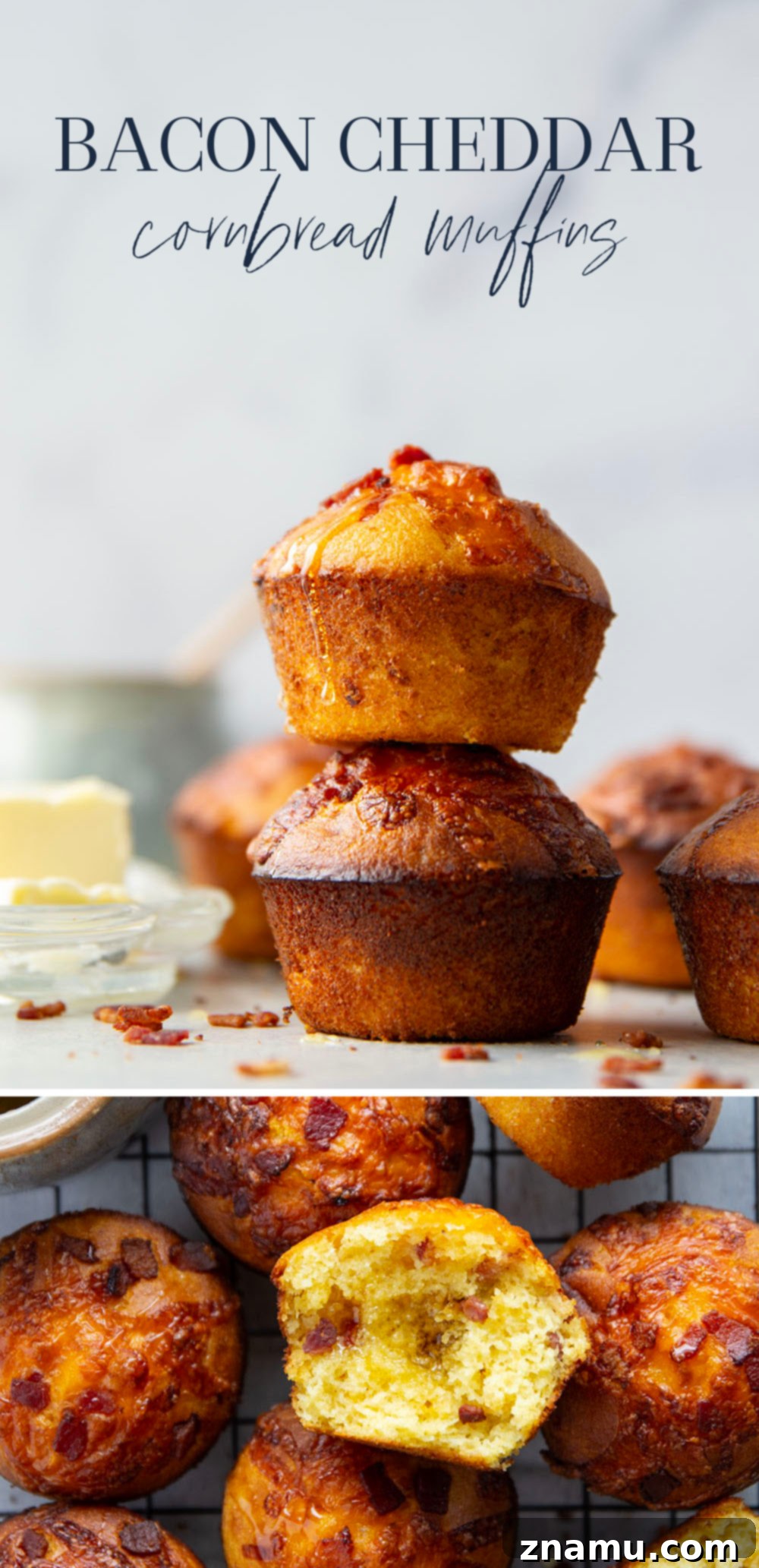 Loaded Bacon Cheddar Cornbread Muffins 7 Close up view of the inside of a Bacon Cheddar Cornbread Muffin