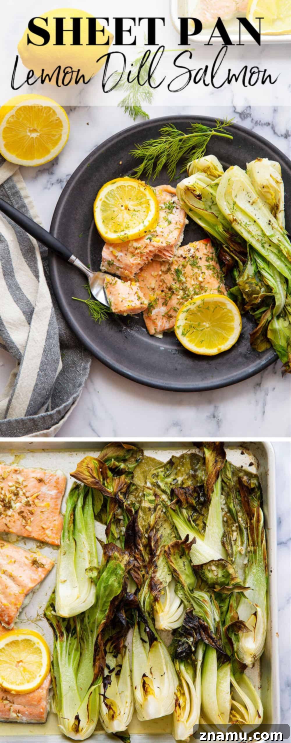Tek Tepside Limonlu Dereotlu Somon ve Bebek Pak Choi 6 Lemon dill salmon with tender baby bok choy bakes up entirely on one sheet pan in 35 minutes for an easy, flavor-packed weeknight dinner!
