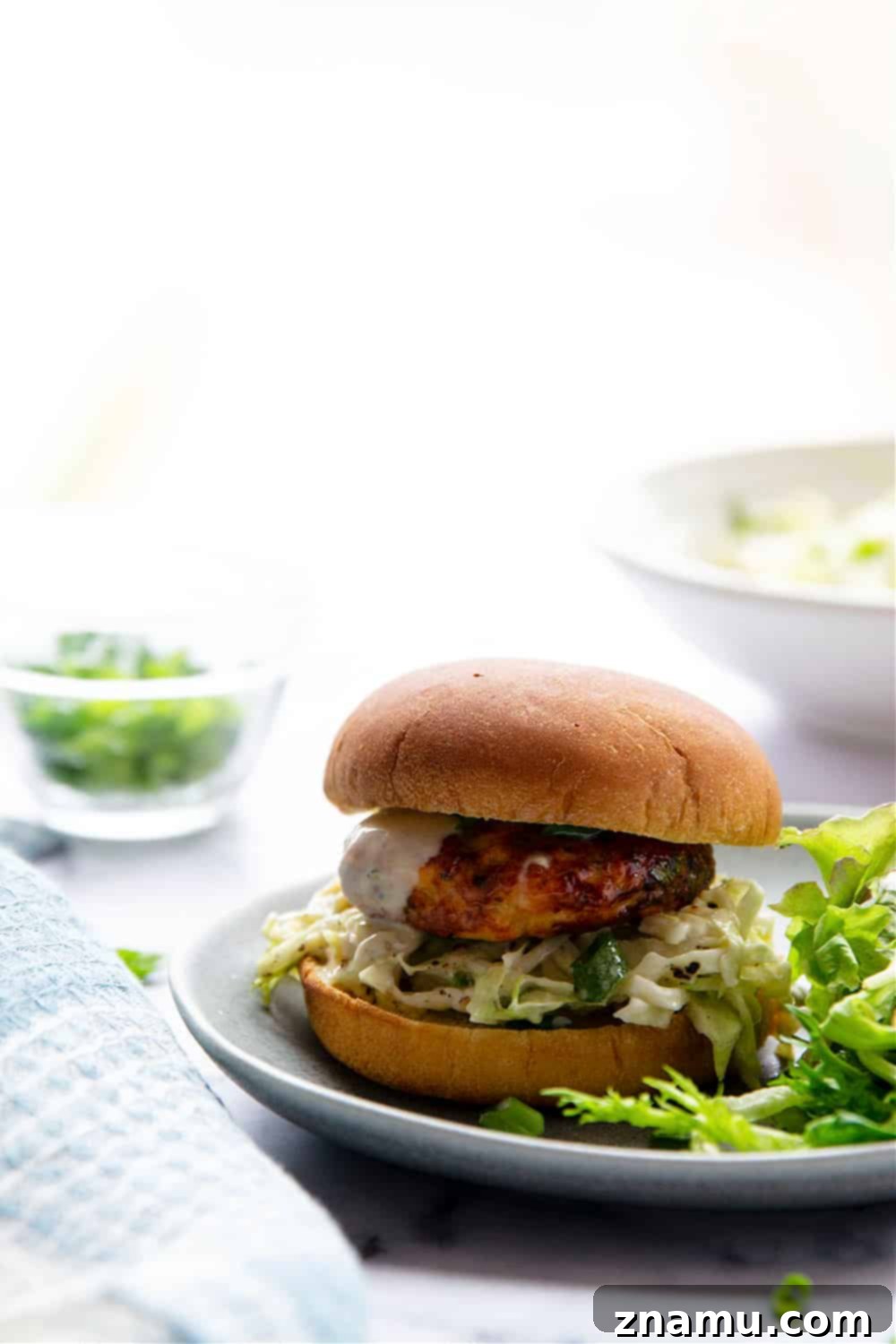 Crispy Air-Fried Salmon Cakes with Zesty Tahini Slaw 4 Air fryer salmon patties are perfectly juicy and use fresh salmon for the best flavor! Pile these salmon patties in a soft bun with lots of flavorful tahini slaw.