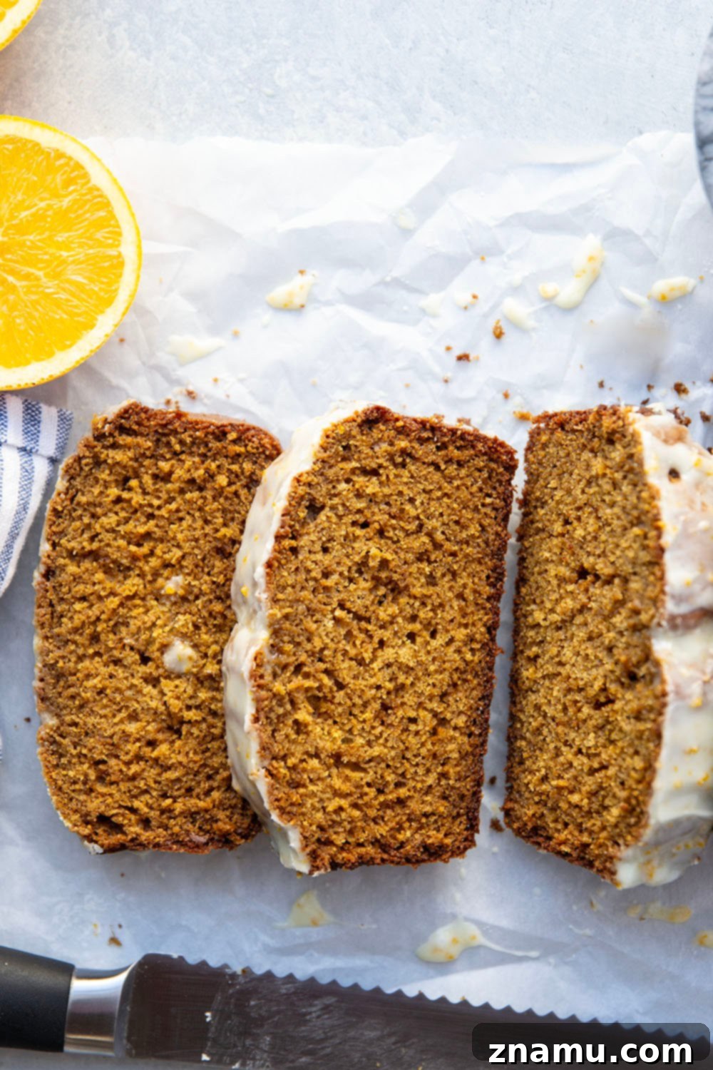 Cozy Gingerbread Loaf with Zesty Orange Glaze 5 Gingerbread loaf cake batter smoothed into a parchment-lined 9x5 inch loaf pan.