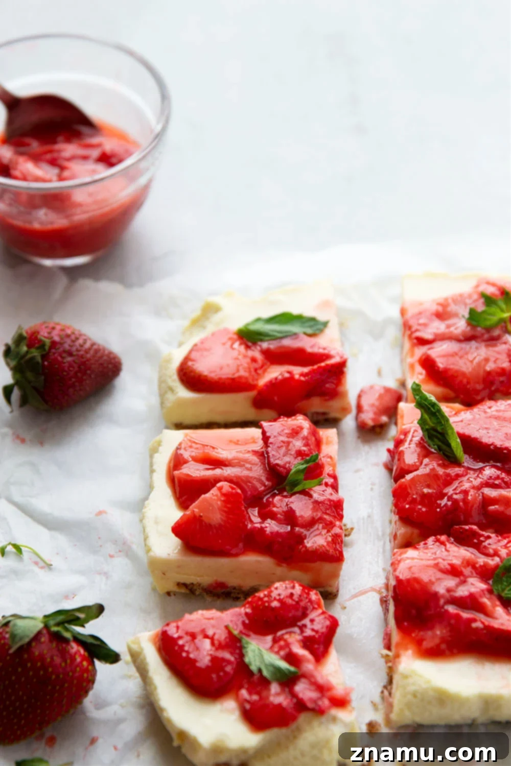 Dreamy White Chocolate Strawberry Mousse Bars 2 Rich white chocolate and juicy strawberries are the perfect combo in these silky white chocolate strawberry mousse bars. - easy to make ahead of time for a gathering and gluten-free!