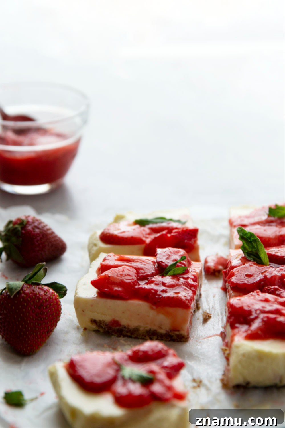 Dreamy White Chocolate Strawberry Mousse Bars 3 Rich white chocolate and juicy strawberries are the perfect combo in these silky white chocolate strawberry mousse bars. - easy to make ahead of time for a gathering and gluten-free!
