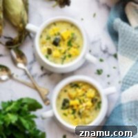 Creamy Poblano Coconut Corn Chowder 8 Charred sweet corn and poblano peppers add an incredible depth of flavor to this creamy coconut milk corn chowder. - easy to make a big batch of AND vegan!