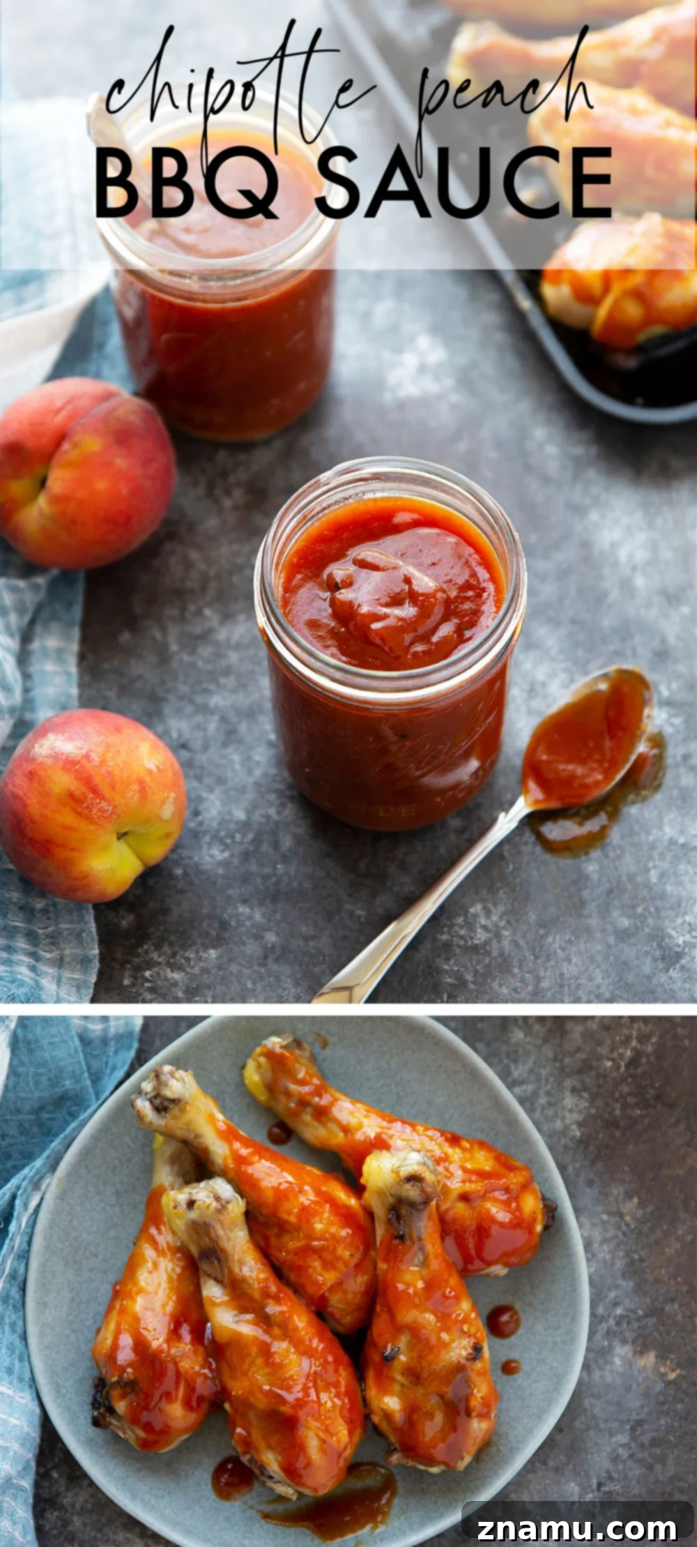 Sweet Heat Peach Chipotle Glaze 7 Grilled chicken pieces generously coated with Chipotle Peach BBQ Sauce, ready to be served.
