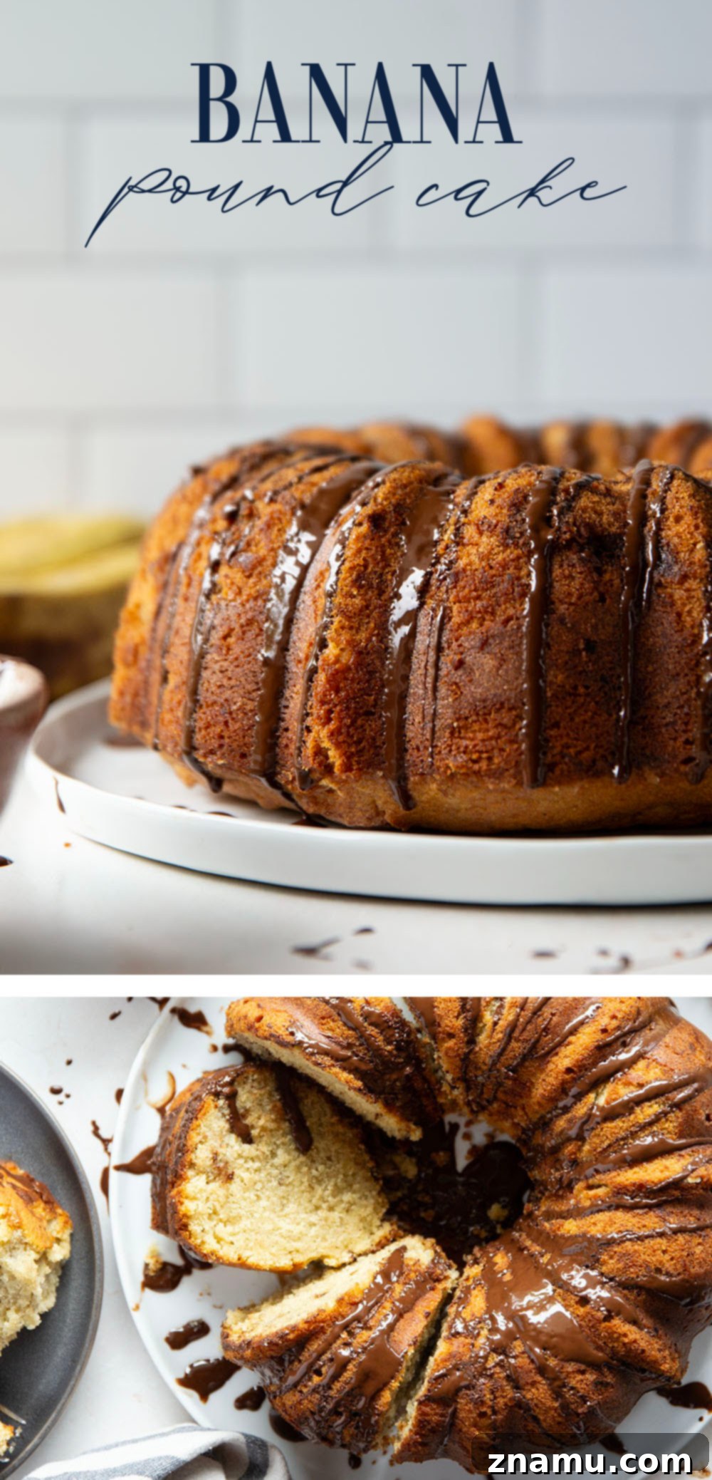 Decadent Chocolate Glazed Banana Pound Cake 7 Super moist and melt-in-your-mouth banana pound cake served with a rich chocolate glaze and perfect for any cake event!