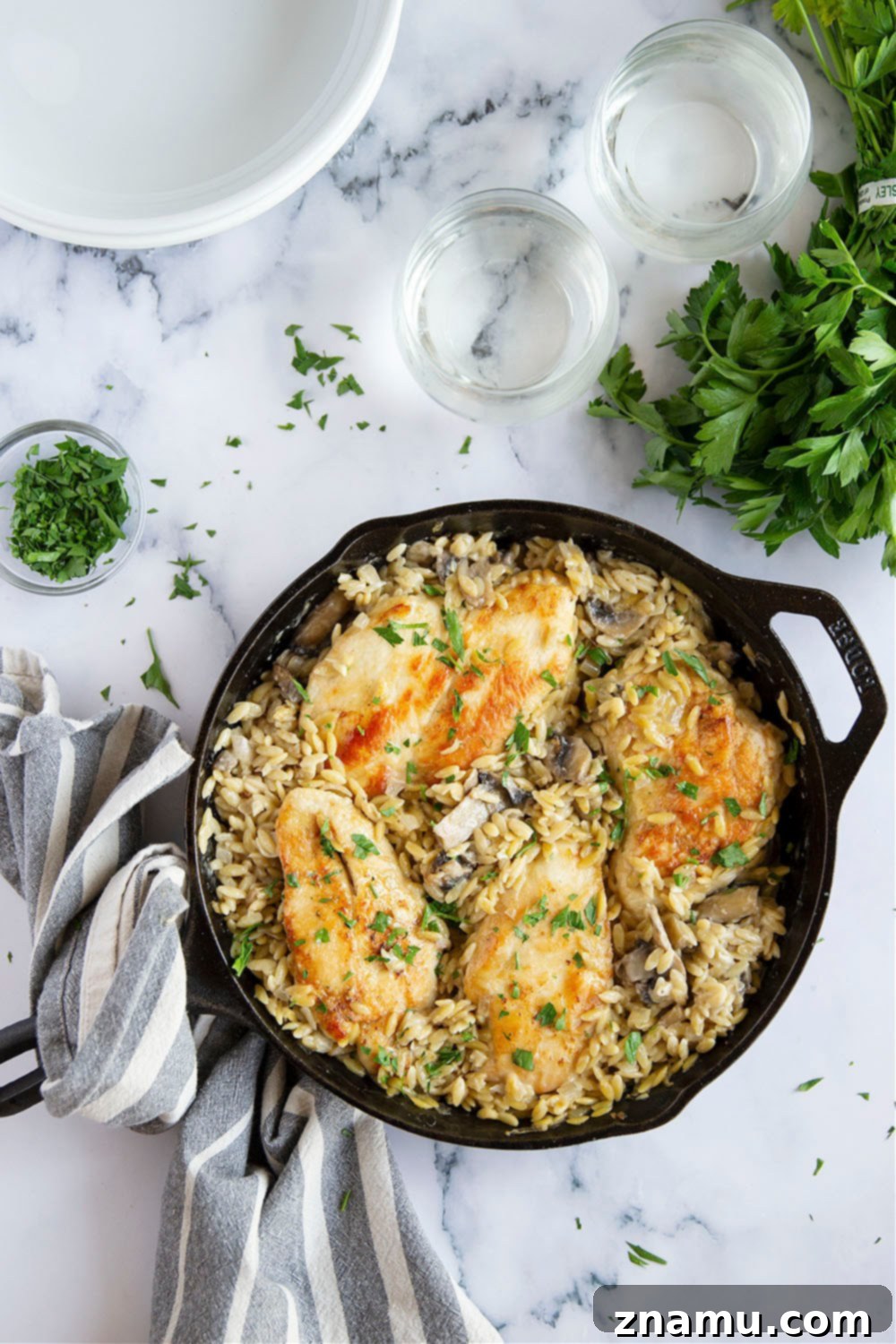 Creamy One-Pot Chicken Marsala Orzo 2 One-Pot Chicken Marsala Orzo, a quick and easy weeknight meal.