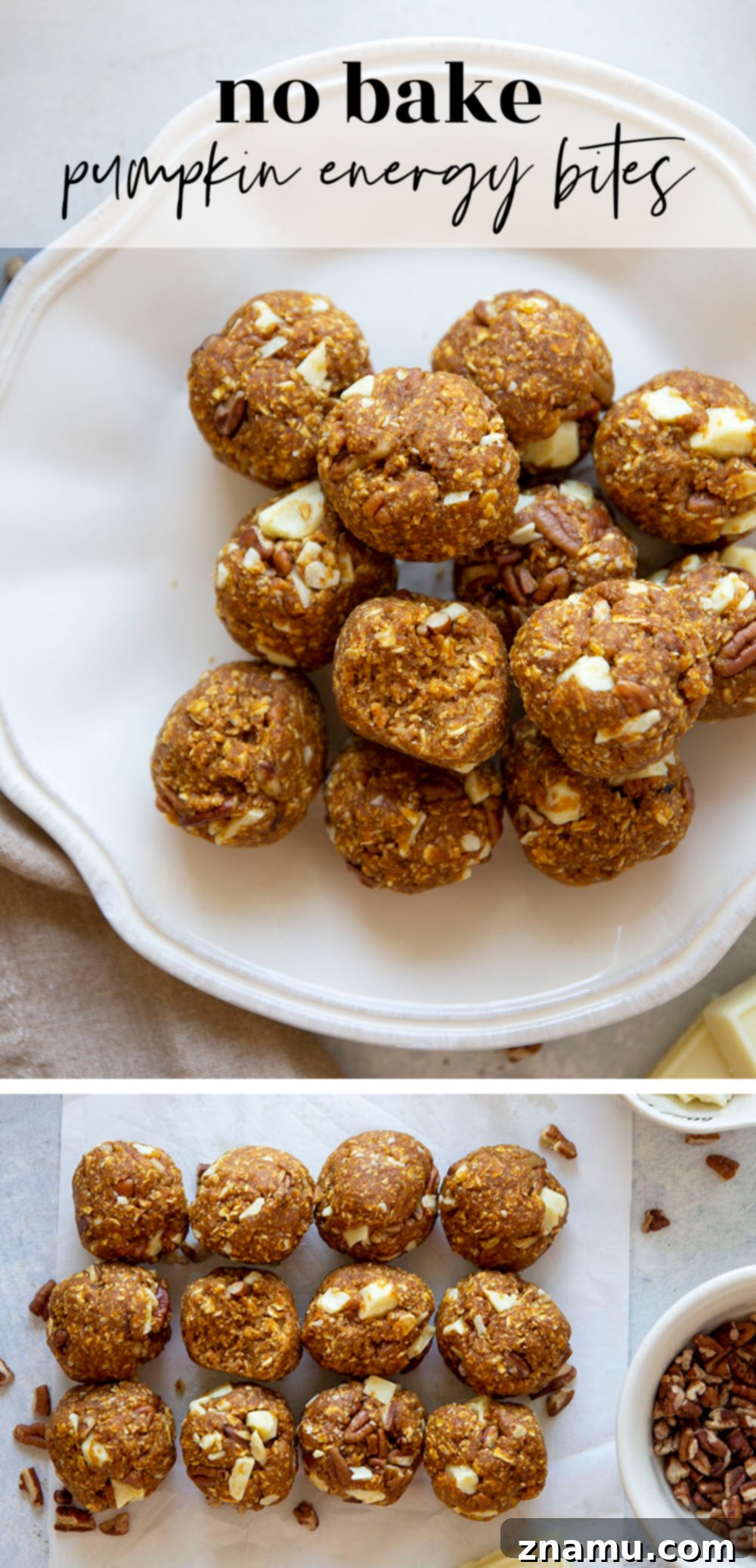 Pumpkin Spice Energy Gems 7 Plate of no-bake pumpkin energy bites ready for serving.