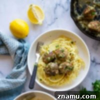 Piccata-Style Chicken Meatballs 7 These chicken piccata meatballs are a tasty spin off the classic chicken breast version. - made entirely in one skillet and incredible piled over hot angel hair pasta!