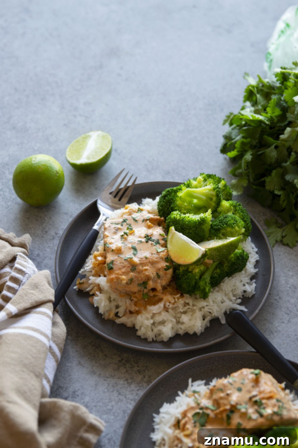 Fragrant Thai Coconut Salmon Curry 5 Thai coconut curry salmon features pan seared salmon simmered in a creamy coconut curry sauce and served over hot rice with plenty of lime and cilantro.
