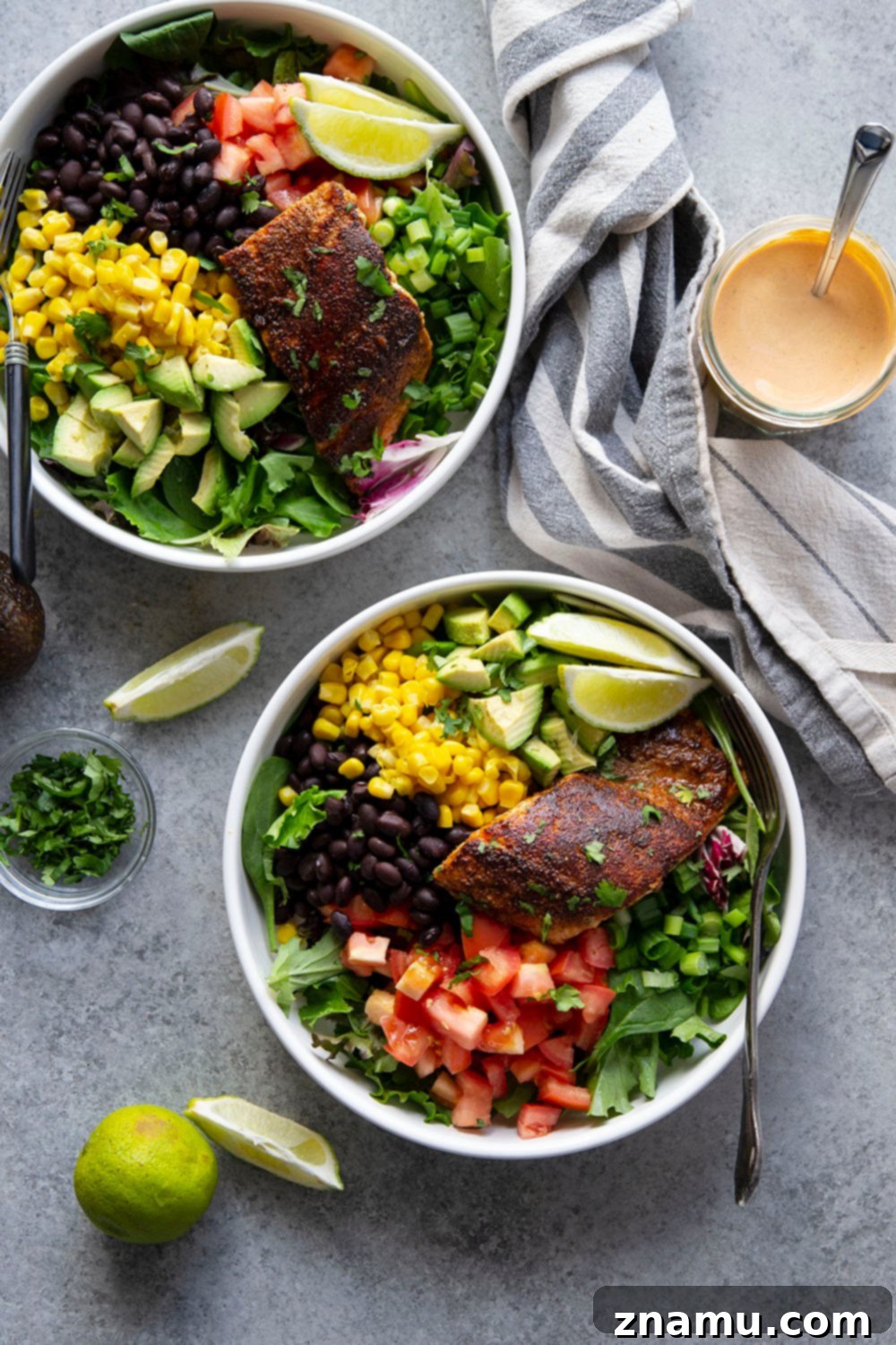 Spicy Blackened Salmon Salad with Chipotle Ranch 3 Flavorful blackened salmon and a spicy chipotle ranch dressing dress up this loaded blackened salmon salad into one impressive lunch or dinner that can be prepped ahead of time!