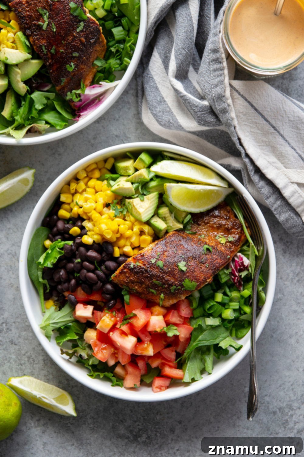 Spicy Blackened Salmon Salad with Chipotle Ranch 5 Flavorful blackened salmon and a spicy chipotle ranch dressing dress up this loaded blackened salmon salad into one impressive lunch or dinner that can be prepped ahead of time!