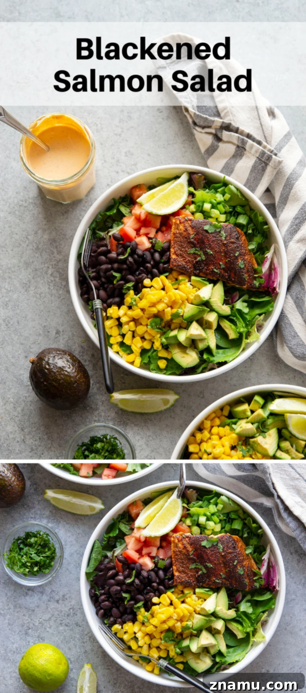 Spicy Blackened Salmon Salad with Chipotle Ranch 7 Flavorful blackened salmon and a spicy chipotle ranch dressing dress up this loaded blackened salmon salad into one impressive lunch or dinner that can be prepped ahead of time!
