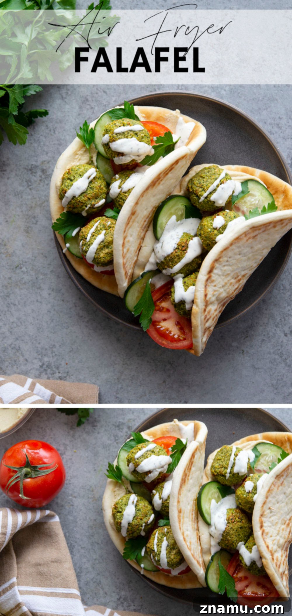 Crispy Air Fryer Falafel 7 Assortment of vibrant and delicious falafel dishes, showcasing the versatility of the air fryer recipe.