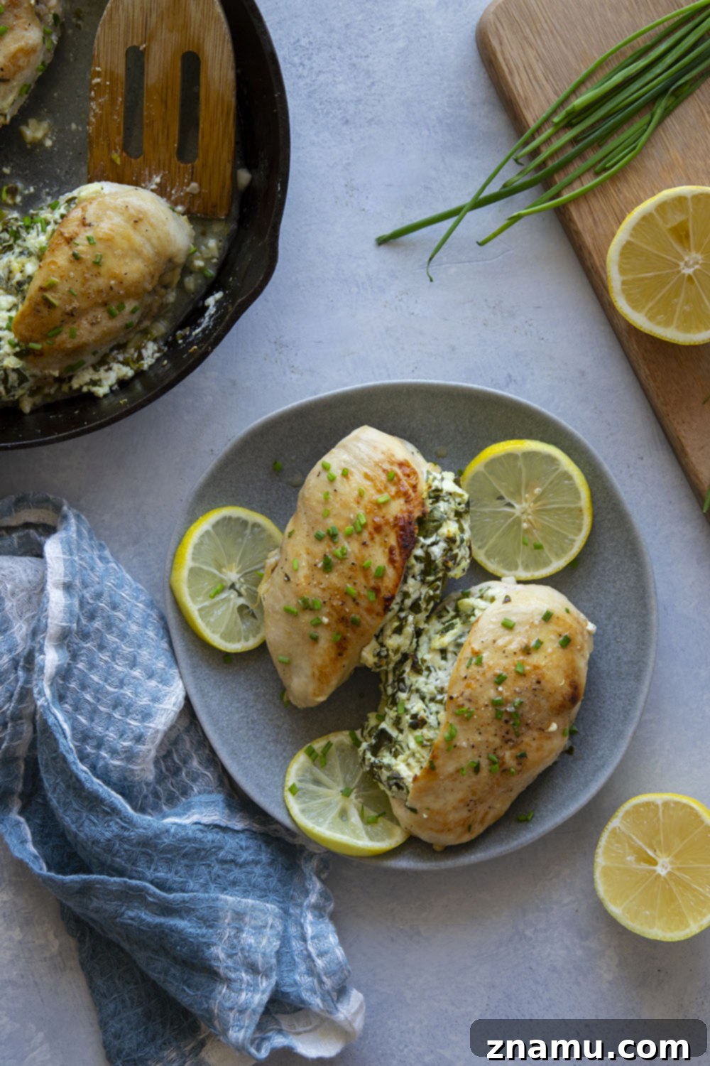 Golden Chicken Stuffed with Spinach, Goat Cheese, and a Bright Lemon Sauce 4 Learn how to make the best spinach goat cheese stuffed chicken with lemon sauce. An easy and healthy weeknight chicken dinner idea.